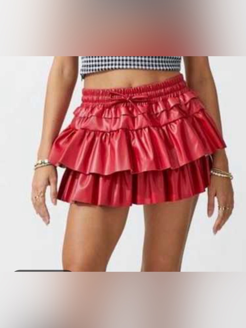 Day + Moon Red Faux Leather Tiered Ruffle Mini Skort Small NWOT